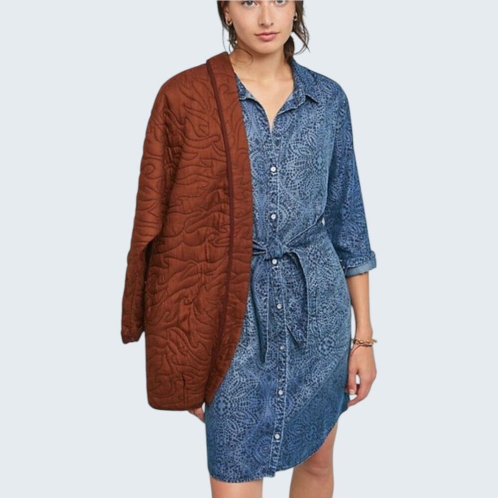 NWT Cloth & Stone Anthropologie Print Chambray Shirtdress MP Mini Dress M Short